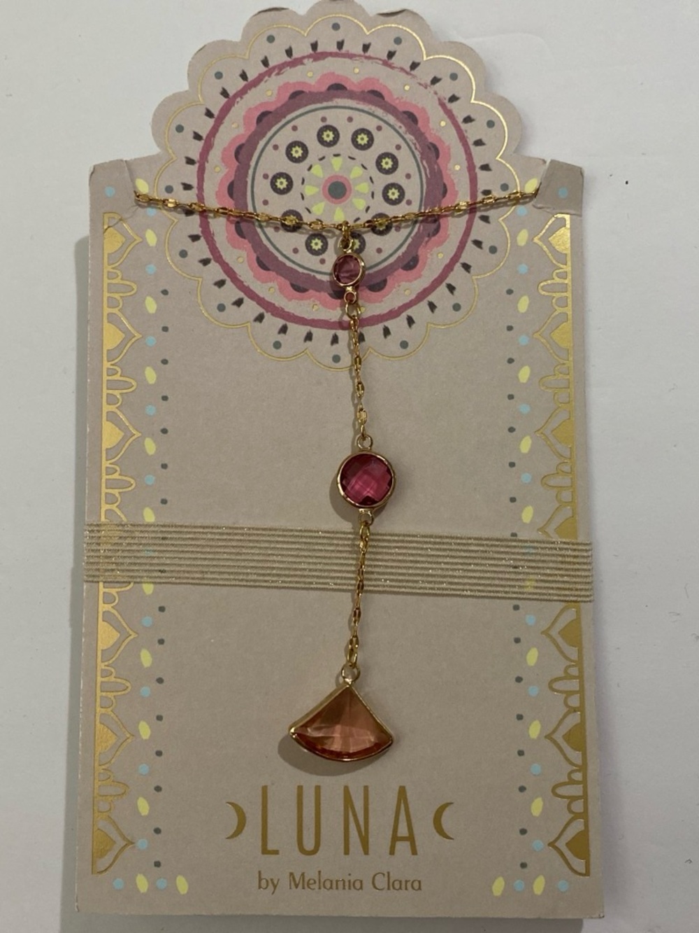 Gold-Tone Necklace with Pink Gems